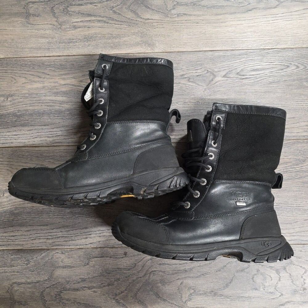 UGG Butte Waterproof Winter Boots Black Leather Men 8